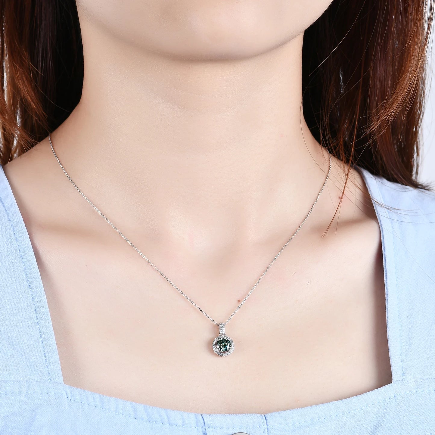 Dream Moissanite Halo Pendant Necklace